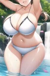 1girls aged_up ai_generated alternate_breast_size armpits arms_up bikini breasts brown_hair cleavage eyes_out_of_frame female hips huge_breasts large_breasts light-skinned_female light_skin long_hair lynette_bishop massive_breasts nai_diffusion open_mouth outdoors stable_diffusion strike_witches thick_thighs thighs wet wet_body wet_breasts wide_hips