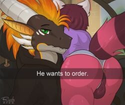 2boys ailurid anthro anus ass backsack balls black_body black_fur black_hair brown_body brown_scales car clothing clothing_aside detailed_background dragon duo fur gay genitals green_eyes grey_body grey_scales hair he_wants_to_order kirli male mammal meme panties panties_aside pink_body pink_fur red_panda riushi scales snapchat text underwear underwear_aside vehicle yaoi