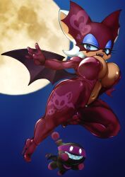 1girls anthro big_breasts bodysuit breasts chao_(sonic) clothing curvy_figure dark_nipples erect_nipples female hair kyugata mammal mask masked moon nipple_slip nipples open_mouth outdoors rouge_the_bat sega skinsuit sonic_(series) sonic_the_hedgehog_(series) tight_clothing unzipped voluptuous white_hair zipper