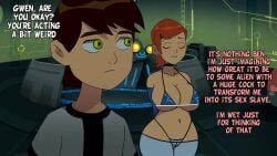 1boy 1girls alternate_breast_size ben_10 ben_tennyson big_breasts brown_hair cartoon_network closed_eyes english_text female green_eyes gwen_tennyson hair_clip hourglass_figure huge_breasts male official_artwork_edit orange_hair screencap screenshot screenshot_edit short_brown_hair short_hair short_orange_hair steca text thelazyart