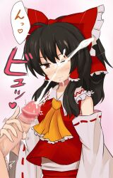 cum cumshot handjob looking_at_viewer one_eye_closed poshi_(ginmokusei) reimu_hakurei tagme touhou translation_request