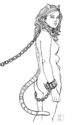 4_ears bare_back bare_breasts bare_legs bare_midriff bare_shoulders blank_stare bondage breasts cat_ears cat_eyes cat_humanoid cat_tail catgirl chains collar cuffs edit emma_watson expressionless feline female female_only femsub flat_ass furry furry_tail harry_potter hermione_granger hybrid long_hair metal_collar monochrome multi_breast multi_nipple naked nipples slave solo tittydispenser transformation