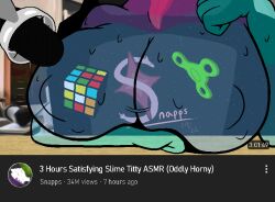 1girls aliasing ambiguous_species animated anthro areola asmr big_breasts breasts detailed_background english_text featureless_breasts female female_only fidget_spinner gif goo_creature loop meme microphone parody rubik's_cube short_playtime signature slime snapps solo text translucent translucent_body youtube youtube_thumbnail