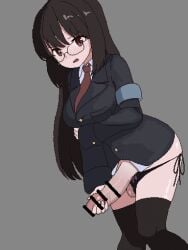 1futa animated balls bar_censor big_breasts big_penis black_legwear black_stockings blush bottomless breasts brown_eyes brown_hair censored clothed clothing duke_shiwa erection futa_only futanari glasses human knees_together_feet_apart legwear light-skinned_futanari light_skin long_hair looking_at_viewer masturbation mostly_clothed necktie panties penis pixel_art precum school_uniform schoolgirl shiwa_kou smooth_penis solo standing stockings thighhighs wide_hips