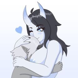 1boy 1girls ahegaokami big_breasts big_dom_small_sub bigger_dom bigger_female black_hair breasts dark_hair demon demon_horns face_between_breasts female femdom gentle_femdom ghost ghost_girl grey_skin horns imp large_breasts larger_female love male malesub mommy_kink monster_girl motorboating nude_female nude_male nude_male_nude_female oni oni_horns original pale-skinned_female pale_skin size_difference size_play smaller_male spooky_(ahegaokami) straight taller_female teasing van_(vanilireph) vanilireph very_high_resolution voluptuous white_body white_hair white_skin wholesome