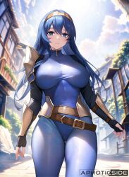 1girls ai_generated arm_guards artist_name azto_dio bangs belt blue_eyes blue_hair blue_leotard blue_pantyhose breasts brown_belt chihunhentai cloud cowboy_shot english_commentary female female_only fire_emblem fire_emblem_awakening hair_between_eyes leotard long_hair looking_at_viewer lucina_(fire_emblem) medium_breasts nintendo outdoors pantyhose parted_lips sky solo tiara