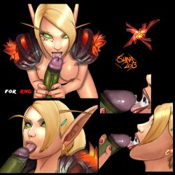 1boy 1girls 2013 alori blizzard_entertainment blonde_hair blood_elf blowjob breasts cum cum_in_mouth cum_on_tongue elf_female fellatio female green_eyes green_penis green_skin handjob kneeling large_penis licking_penis light-skinned_female light_skin male orc orc_(warcraft) orc_male orced original_character penis pov shina swallowing warcraft world_of_warcraft