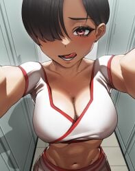 big_breasts dark-skinned_female dark_skin rakuga_kiya reverseki_ya reverseki_ya sweat sweaty tongue_out