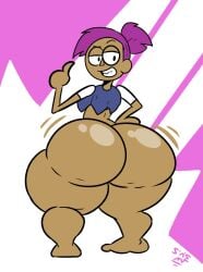 1girls ass ass_jiggle big_ass big_butt bottomless butt cartoon_network dark_skin dat_ass enid fat_ass huge_ass huge_butt looking_at_viewer looking_back ok_k.o.!_let's_be_heroes purple_hair smile smiling smiling_at_viewer solo sweetspicymann thick_ass thighs thumbs_up wide_hips