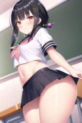 1girls ai_generated alternate_eye_color arched_back ass black_hair bottom_heavy breasts classroom fate/grand_order fate/kaleid_liner_prisma_illya fate_(series) female hips huge_ass indoors large_ass light-skinned_female light_skin long_hair miyu_edelfelt nai_diffusion naughty_face orange_eyes petite petite_body school_uniform schoolgirl slim_waist small_breasts smile stable_diffusion suggestive_look thick_thighs thighs thunder_thighs wide_hips