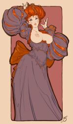 1girls art_nouveau breasts_out dress large_breasts orange_hair pose realistic solo theinsaneum