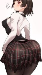 1girls 2022 9:16 alternate_ass_size ass_focus atlus big_butt bob_cut breasts brown_hair butt butt_focus clothed clothing female hi_res hips huge_butt kurosususu large_breasts light-skinned_female light_skin makoto_niijima massive_butt persona persona_5 plaid_skirt red_eyes school_uniform schoolgirl short_hair short_skirt simple_background skirt thick_thighs thighs tights wide_hips