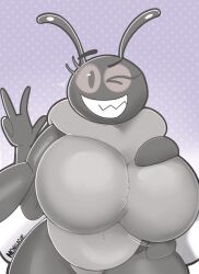 1girls anthro arthropod bug female grey_fur insect large_breasts meme mo_wthemoon nsfw original_character selfie smiling trend wide_hips