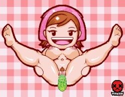 breasts cooking_mama cucumber feet feet_up hair kitchen legs legs_up mama_(cooking_mama) mayin nintendo nintendo_ds pixel_(artwork) pixel_art pixelated pussy_juice tagme