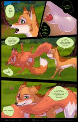 4_toes 9:14 abby_(rukifox) animal_genitalia anus balls becoming_erect black_nose blush bodily_fluids canid canine claws collar comic dialogue dipstick_ears dipstick_tail duo english_text feet female female/female feral feral_on_feral fox fur genital_fluids genital_focus genitals grass heart hi_res humanoid_genitalia humanoid_pussy humanoid_pussy_on_feral in_heat looking_pleasured lying mammal markings miyuki_(rukifox) multicolored_ears nature on_back orange_body orange_fur outside page_9 page_number pawpads paws penis penis_tip plant pussy pussy_juice red_body red_fox red_fur rick_(rukifox) rukifox sex sheath sniffing speech_bubble tail_markings text toe_claws toes tribadism vaginal_penetration white_body white_fur yellow_eyes