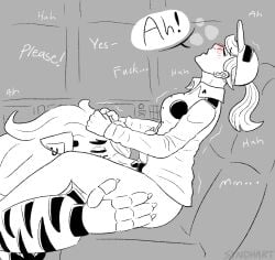 animatronic anthro blush breath canid canine canis claws closed_eyes clothed clothing collar comic cunnilingus dialogue duo ear_piercing female five_nights_at_freddy's five_nights_at_freddy's:_security_breach ggsq hat headgear headwear hi_res human human_on_anthro interspecies machine mammal open_mouth oral orgasm orgasm_face partially_clothed piercing robot roxanne_wolf_(fnaf) scottgames sex shaking size_difference syndhart uniform vaginal_penetration vanessa_(fnaf) video_games wolf