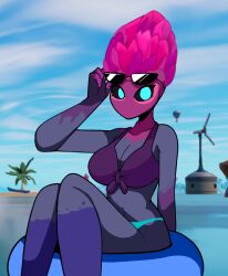 bikini blue_eyes breasts chill_chicha chill_chichik female_only floating_in_water fortnite fortnite:_battle_royale herald_(fortnite) lifting_sunglasses pool_ring the_herald_(fortnite) water