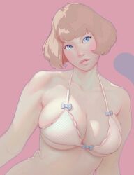 bikini busty cleavage large_breasts lips portrait short_hair simple_background theinsaneum underboob