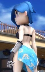 3d behind_view bikini black_bra blue_hair bra classic_tari_(smg4) female_only purple_eyes smg4 tari_(smg4) white_inkist white_skin