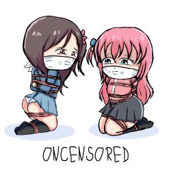 2girls black_socks bocchi_the_rock! duo gag gagged gotou_hitori hitori_bocchi hitoribocchi_no_marumaru_seikatsu knee_socks kneehighs kneesocks multiple_girls oncensored oncensored_(artist) rope_bondage schoolgirl socks tied_up white_background