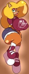 anthro big_ass big_breasts big_butt big_hair blonde_hair bubble_butt crash_(series) green_eyes looking_at_viewer mrpr1993 platform_footwear red_lipstick shorts tawna_bandicoot thick_ass thick_thighs