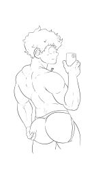 ass big_ass holding_ass holding_object holding_phone izuku_midoriya jockstrap male male_only minkoni2 monochrome muscular my_hero_academia selfie solo solo_male