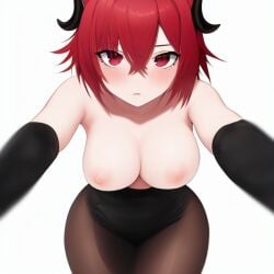 1girls ai_generated blush bonelab breasts breasts_out horn horny horse large_breasts leggings light_(bonelab) medium_breasts nai_diffusion red_eyes red_hair solo_female solo_focus stable_diffusion thick_thighs