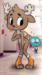 antlers cmnf covered_nipples covering_breasts covering_crotch cub deer_girl enf gumball_watterson hallway penny_fitzgerald penny_fitzgerald_(before_canon_real_form) public_nudity school tail the_amazing_world_of_gumball