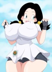 absurd_res bike_shorts dragon_ball dragon_ball_z erect_nipples erect_nipples_under_clothes huge_breasts toshiso videl videl_(long_hair)