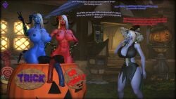 1girls 2futas 3d abs ass big_breasts big_penis blue_eyes blue_skin breast_size_difference breasts busty curvy curvy_body curvy_female curvy_figure curvy_hips dialogue draenei dress eredar female flaccid flaccid_penis frottage frotting futanari halloween hips horse_penis horsecock huge_breasts huge_cock legs loincloth looking_at_viewer monster_cock nipples penis pose posing red_skin sweetgrapes0101 swordfight text thick_ass thick_legs thick_thighs thighs trick_or_treat warcraft white_hair wide_hips world_of_warcraft wow