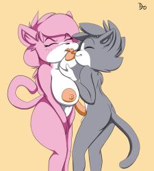 aeris_(vg_cats) anthro big_breasts breast_grab breasts domestic_cat duo felid feline felis female fur genitals grey_body grey_fur hair hand_on_breast leo_(vg_cats) licking male male/female mammal nipple_fetish nipple_lick nipple_play nipples nude penis pink_body pink_fur self_lick tongue tongue_out vg_cats webcomic webcomic_character zokva