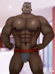 bara bulge chest_hair doctor_anfelo hairy jockstrap male male_only muscles muscular nintendo pokemon pokemon_masters sawyer_(pokemon_masters) solo solo_male sunglasses sunglasses_on_head