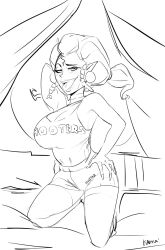 1girls alternate_hairstyle big_breasts cleavage disney disney_channel disney_xd eda_clawthorne female female_only hooters hooters_uniform huge_breasts kafka_art mature_female mature_woman monochrome rough_sketch solo straight_hair the_owl_house tongue_out