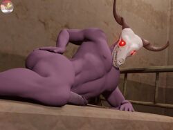 3d_(artwork) anthro blender_(software) bone demon digital_media_(artwork) elias_ainsworth fingers genitals glowing glowing_eyes hand_on_hip hi_res looking_at_viewer male male_only monster muscular muscular_male nipples nude penis skull skull_head smile smokedaddy solo the_ancient_magus_bride