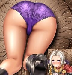 1girls 2022 ass ass_focus big_ass blush boots bound edelgard_von_hresvelg female female_only femsub fire_emblem fire_emblem:_three_houses garreg_mach_monastery_uniform heel_boots heels nintendo panties purple_eyes purple_panties restrained solo stuck stuck_in_wall sweat thick_thighs thighs through_wall white_hair zanntetu