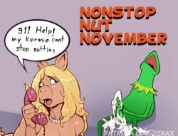 1boy 1girls 911 animated anthro big_breasts calling_for_help continuous_ejaculation cum cumshot dialogue english_text female infinite_cum izra kermit_the_frog male masturbation miss_piggy muppets no_nut_november no_sound nonstop_nut_november nude short_playtime tagme text the_muppet_show video