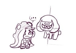 ... 2022 2girls animal_humanoid cephalopod cephalopod_humanoid clothed clothing comedy dildo duo female funny hexanne humanoid humor inkling marina_(splatoon) marine marine_humanoid mollusk mollusk_humanoid monochrome nintendo nude octarian octoling pearl_(splatoon) pseudo_hair sex_toy splatoon stuck tentacle tentacle_hair video_games