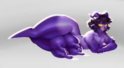 1boy angry anthro aspenofsimpcon ass big_butt black_hair blush bodily_fluids demon demon_humanoid featureless_feet hair hi_res horn humanoid lactating male male_focus male_lactation male_only milk multi_breast muscular muscular_male neth_(aspen) purple_body short_hair solo teats thick_thighs udder_balls udders wide_hips yellow_eyes