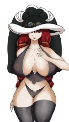 big_breasts bikini black_stockings brown_eyes clothing fairy_tail irene_belserion legs lingerie master1000 mature mature_female mature_woman milf navel red_hair stockings twintails very_long_hair