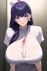 1girls ai_generated breasts female genshin_impact huge_breasts light-skinned_female light_skin long_hair nai_diffusion nurse nurse_costume nurse_outfit nurse_uniform purple_eyes purple_hair raiden_shogun stable_diffusion very_long_hair