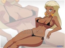 bikini blonde_hair blue_eyes dark-skinned_female dark_skin disney large_breasts layerth long_hair platinum_blonde_hair queen_la tarzan_(1999_film) watermark