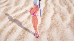 1girls beach big_breasts big_thighs bikini blush breasts busty cleavage embarrassed female female_only full_cleavage genshin_impact hatsu_3d huge_breasts huge_thighs kamisato_ayaka koikatsu large_breasts large_thighs sand solo solo_female thick_thighs thighs