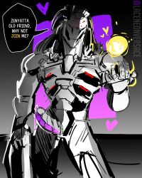 black_hair laceneonversace monochrome omnic overwatch overwatch_2 purple_background purple_penis ramattra ramyatta red_eyes robot sketch