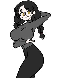 big_breasts black_clothing black_hair moistcorn sketch susu-chan tagme white_skin yellow_eyes