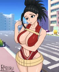 1girls big_breasts black_hair cleavage female momo_yaoyorozu my_hero_academia outside rasdor33 solo