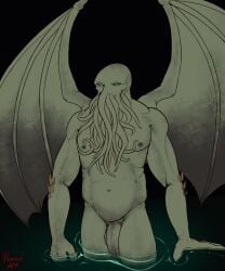 1boy anthro balls caption cephalopod_humanoid coming_at_you cthulhu cthulhu_mythos eldritch_horror genitals h.p._lovecraft hermesdidit hi_res humanoid_penis literature male male_only nightmare_husbando penis simple_background slightly_chubby solo submerged_legs tentacle water wings