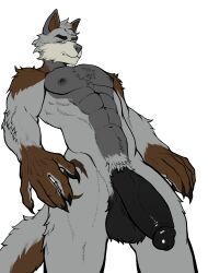 abs absurd_res anthro ball_tuft balls biceps big_balls big_penis black_balls black_claws black_genitals black_glans black_nails black_nipples brown_body brown_fur canid canine canis cheek_tuft chest_tuft claws colored_nails crotch_tuft dick_in_face facial_tuft finger_claws fingers first_person_view flaccid forearm_muscles foreskin fur fur_markings furry_balls genitals glans glistening glistening_genitalia glistening_glans glistening_penis green_eyes grey_body grey_fur grey_hair grey_nose hair hi_res humanoid_genitalia humanoid_hands humanoid_penis looking_at_viewer looking_down male mammal markings muscular muscular_anthro muscular_male muscular_thighs nails narrowed_eyes nipples nude obliques pecs penis quads retracted_foreskin serratus shoulder_tuft solo solo_focus tan_body tan_fur thick_penis tuft v-cut variri vein veiny_muscles veiny_penis wolf