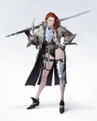 1girls armor dongho_kang female female_knight green_eyes red_hair sword weapon