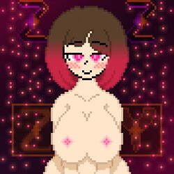 2d bending_over bete_noire big_breasts blush brown_hair glitchtale glowing_eyes huge_breasts pink_eyes pink_hair pink_highlights pixel_art self_upload undertale undertale_(series) undertale_au z!betty zixy