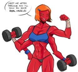 1girls alien artist_request ben_10 big_ass big_breasts big_butt bra cartoon_network female female_only fourarms fourarms_(gwen_10) gwen_10 gwen_tennyson hourglass_figure orange_hair panties red_body red_skin redhead tagme tetramand training underwear